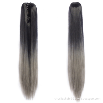 Wholesale Deep-Brown Long Straight Claw-Clip Drawstring Hairpiece Clip In Hair Tail Synthetic Hair Ponytails Extension For Women